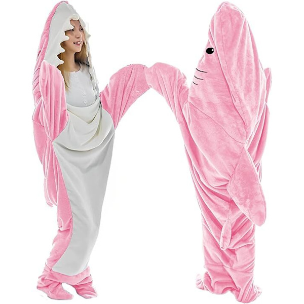 Hai Onesie for Voksne, Bærbar Hai-Teppe Onesie Sovepose Pink 210cm