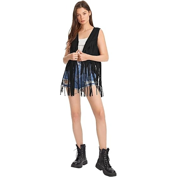 Dame Tassel Ærmeløs Vest Black M