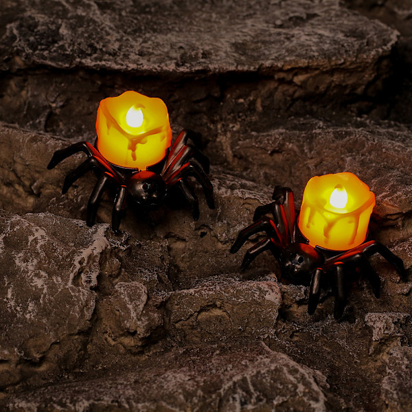 Uhæggelige edderkoppe fyrfadslys falske stearinlys til Halloween festdekorationer 4 Pcs