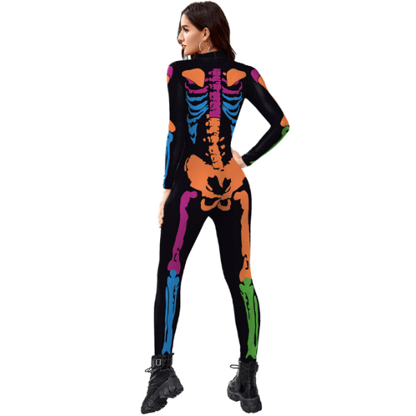 Skeleton Bodysuit för kvinnor Halloween kostym orange L