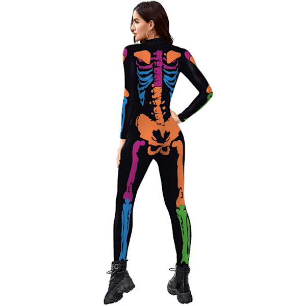 Skeleton Bodysuit för kvinnor Halloween kostym orange M