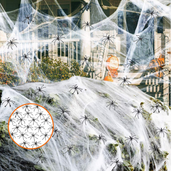 Halloween Stretch Spider Webs Spöklika Spider Webbing 280g+30 spiders