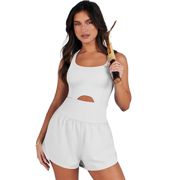 Träningsromper för kvinnor, löpshorts, atletisk helkroppsoverall white M