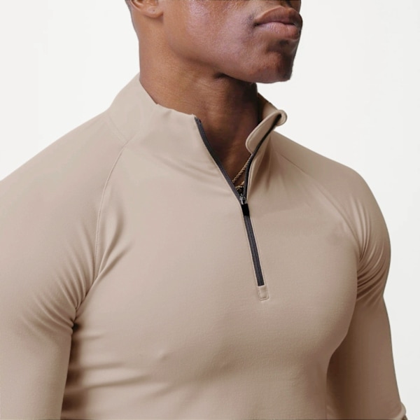 Herrar Långärmad Pullover Snabbtorkande Sweatshirt Topp Beige M