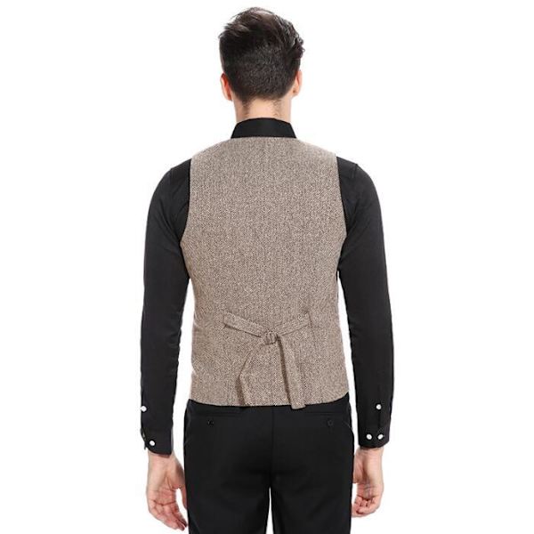 Slim Fit ärmlös kostymväst för män Dubbelknäppt affärsklänning väst khaki M