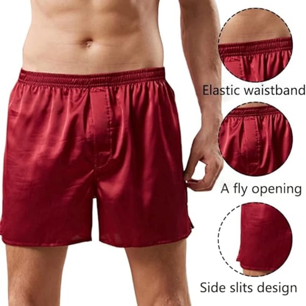 Mænds Satin Boxer Shorts Silke Pyjamas Bund Lounge Sleep Shorts Red 2XL