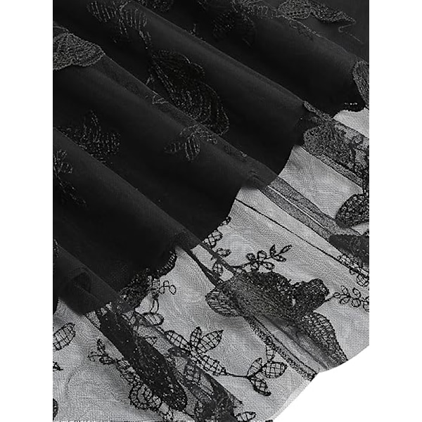 Naisten kukkakirjailtu hame vintage tyllihame Black XL