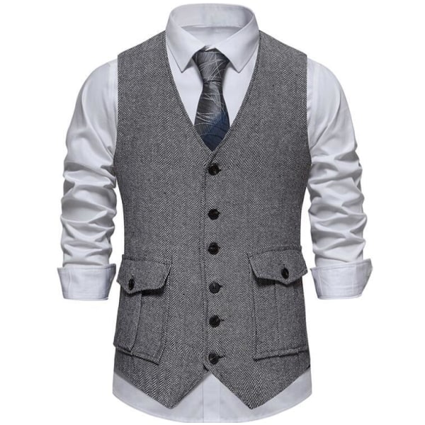 Casual enkelknäppt kostymväst för män Gray XL
