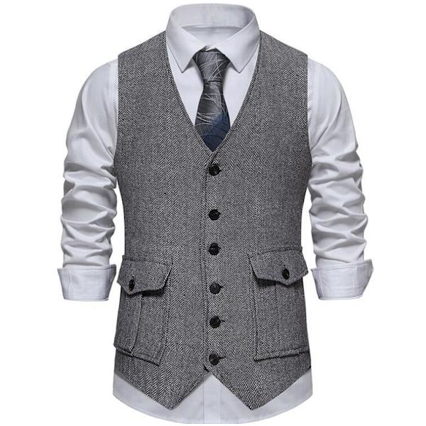 Herrar Casual Singelknäppt Väst Gray XL