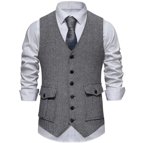 Herre Casual Singelbryst Vest Gray S