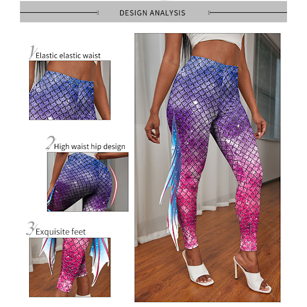 Sjöjungfru Leggings för Kvinnor Fiskfjäll Leggings Style 1 L