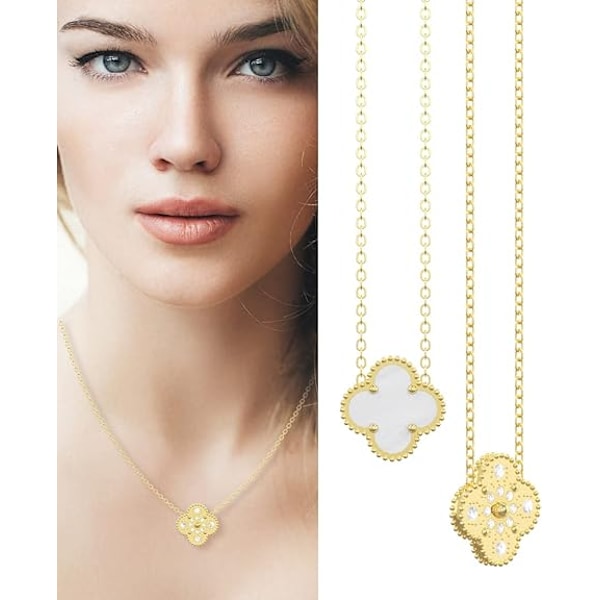 Kvinnors legering elektroplåt Lucky Clover halsband White