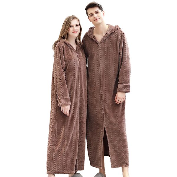 Dame Fleece Varmt Badekåbe, Cozy Fluffy Lang Badekåbe Coffee-Men XL