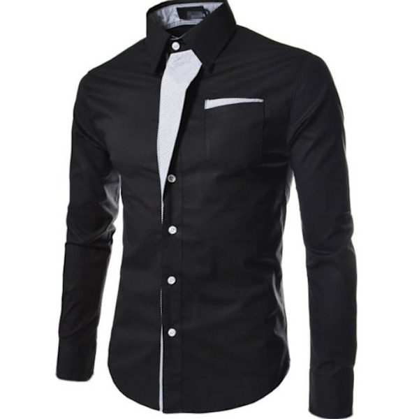 Långärmad färgblockerande smal skjorta för män black xl