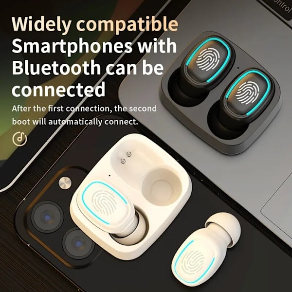 Bluetooth-kuulokkeet korvassa, langattomat kuulokkeet kosketusohjauksella ja mikrofonilla WHITE