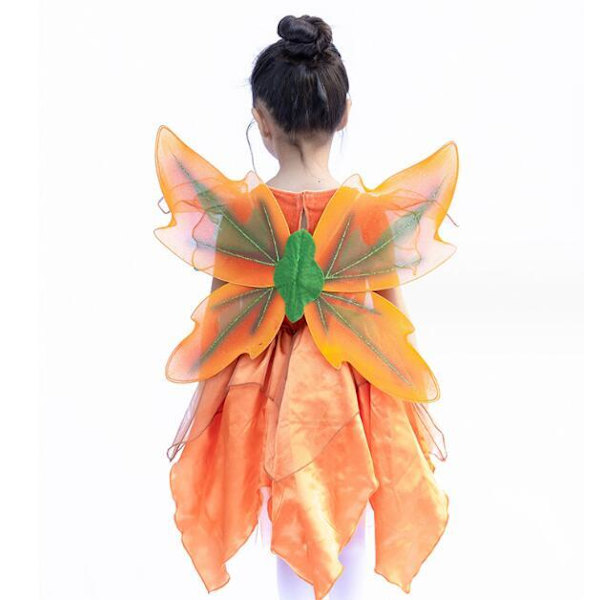Orange Fairy Prinsessekjole med Vinger for Barn XS