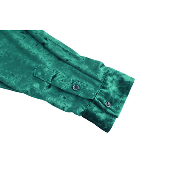 Herrar Långärmad Sammet Skjorta Knapp Ned Krage Hals Blus Topp Green L