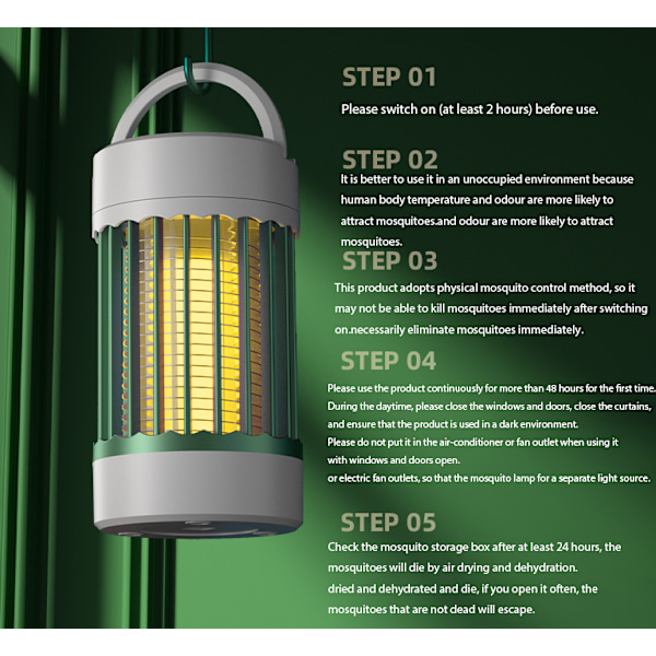 3 IN 1 LED Hyttysten tappolamppu Sähköinen hyönteisten tappaja USB green
