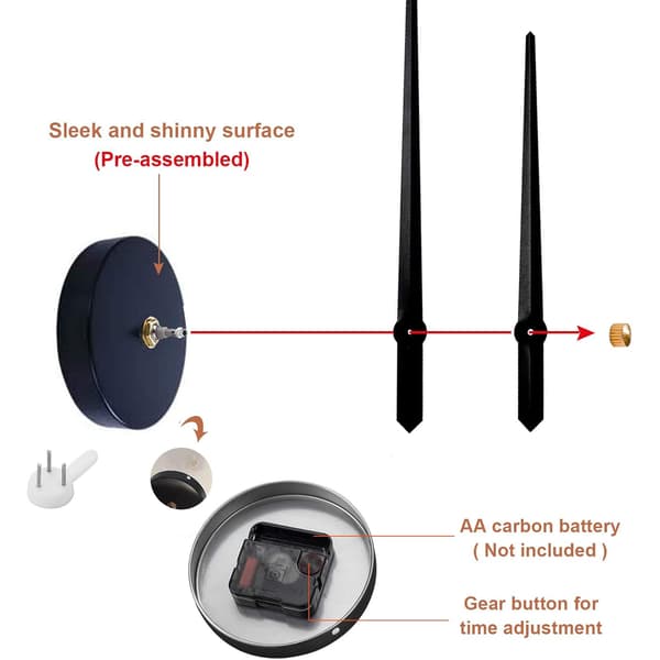 3D DIY Väggklocka Dekor Sticker Spegel Ramlös Stor DIY Väggklocka Kit black