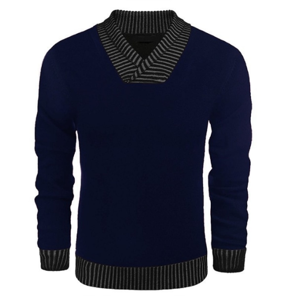 Män Casual Knit Pullover Sweatshirt Thermal tröja dark blue XXL