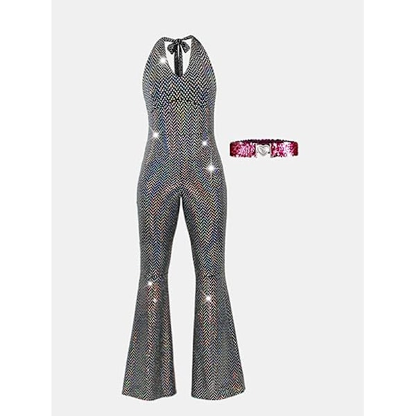 Disco-asu 70-luku 80-luku Prom Sparkle Flare Jumpsuit Juhlapuvustus Halloween Cosplay Aikuisten Naisille Q1 2XL