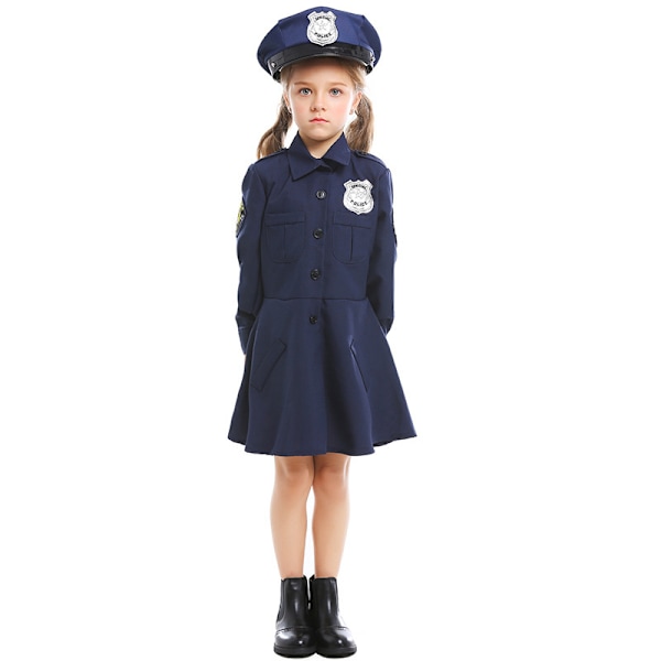 Polis Kvinna Flicka Polis Kostym Outfit Set för Utklädningsfest M