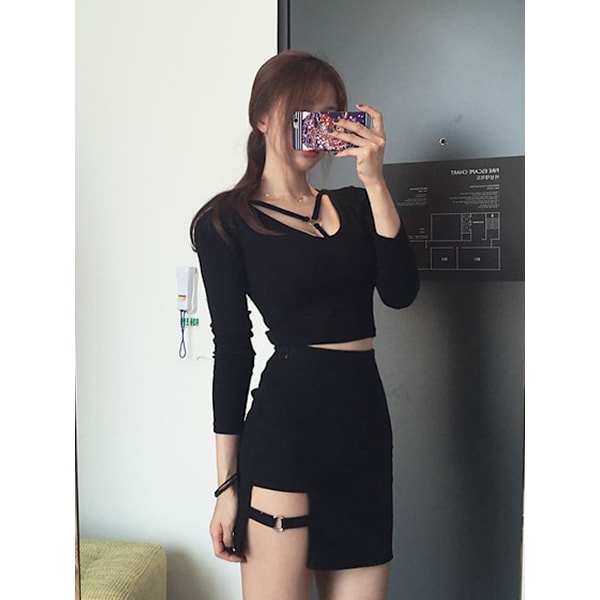Dam asymmetrisk kjol hög midja gotisk dans kort mini bodycon kjolar S