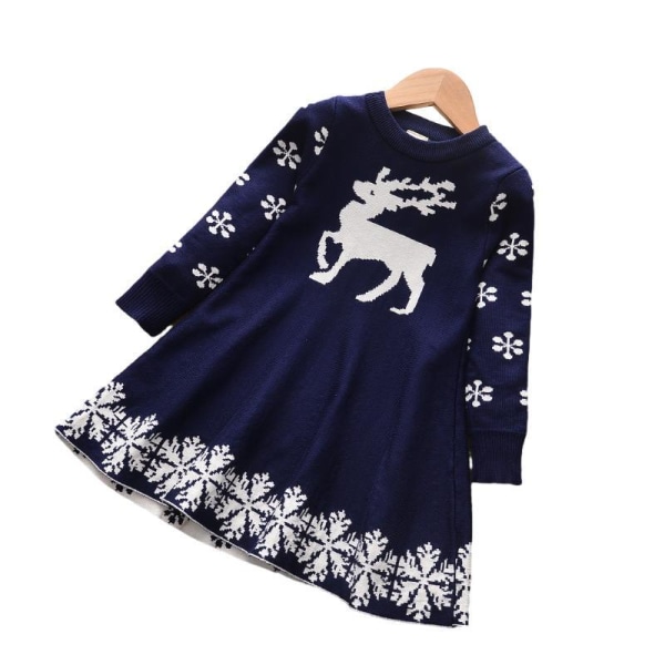 Flickor Julklänningar Långärmad Tecknad Klänning Randig Casual T-shirt i bomull Navy blue 100cm