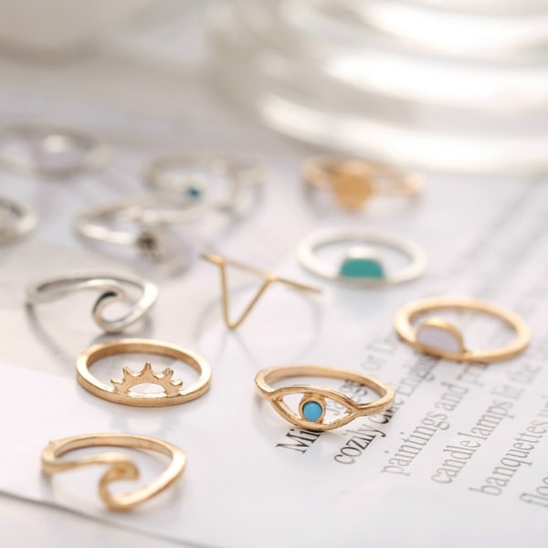 Boho Retro Stapelbara Ringar Set white