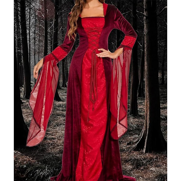 Deluxe Hexe Kjole Kostume til Kvinder, Vintage Broderet Renaissance Gotisk Hættede Vampyr Kjole Red M