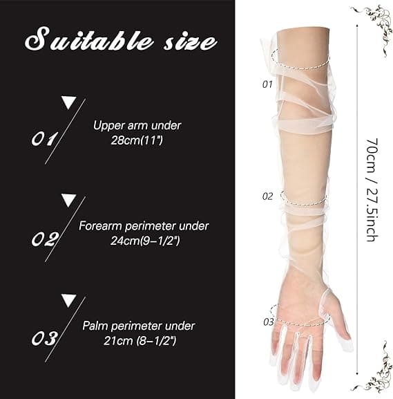 Lange Handsker til Kvinder Mesh Tulle Handsker White