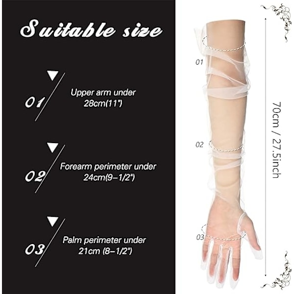 Lange hansker for kvinner, mesh-tulle hansker White