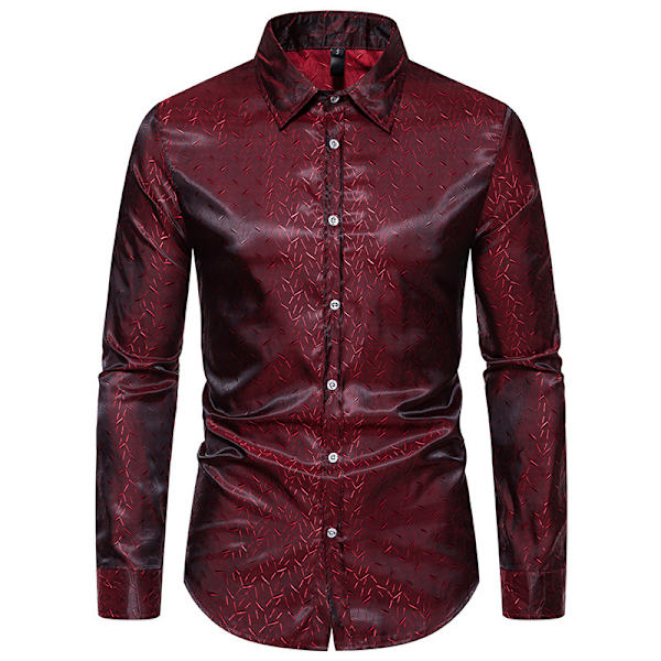 Mænds Casual Langærmet Lapel Trykt Knapløs Skjorte Red L