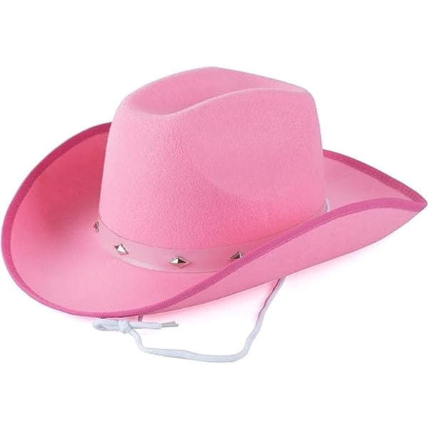 Cowboyhatt for menn og kvinner - Filt med nagler, svart cowgirlhatt Pink