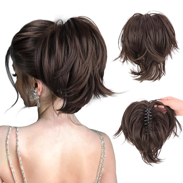 Messy Bun Hårförlängning, Kloklämma i Kort Hästsvansförlängning Q5