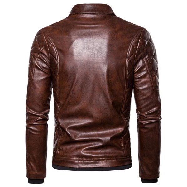Jacka med dragkedja för män Avtagbar pälskrage, Vintage Steam Punk Retro Coat läder Brown L