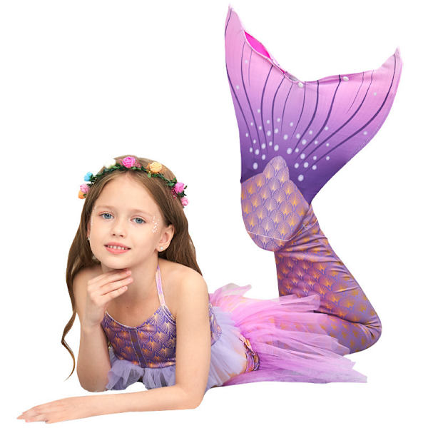 Tyttöjen Uimareiden Merenneito Hännän Prinsessamekko Cosplay-asu purple 110cm
