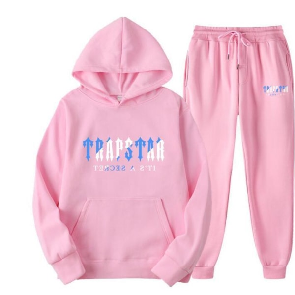 Mænds Trykt Sports Todelt Hoodie Sæt Pink L