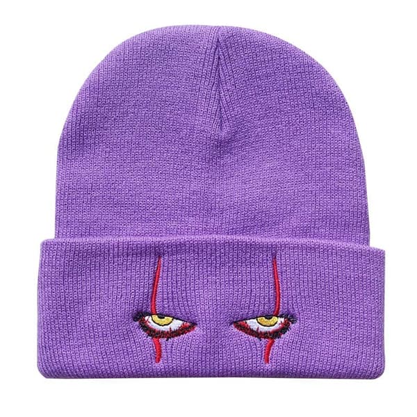 Mode stickad lös skrämmande clownögon stickad mössa Purple