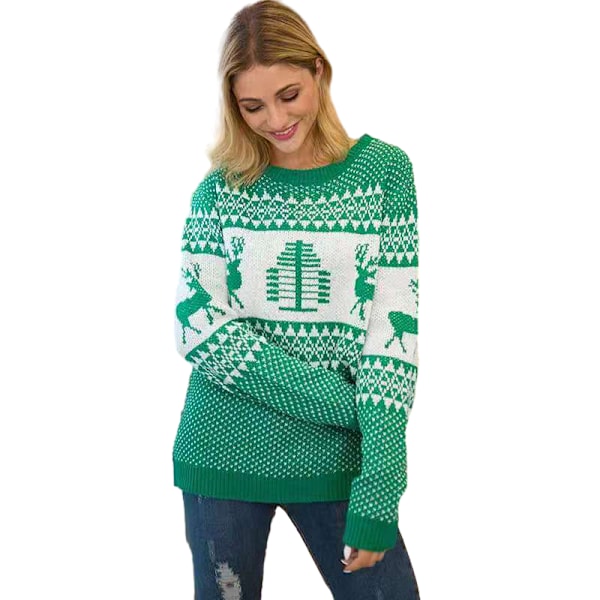 Dam Casual Slim Fit Stickad Fula Julkläder Green M