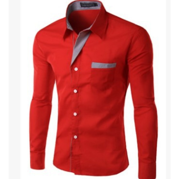 Långärmad färgblockerande smal skjorta för män red xl