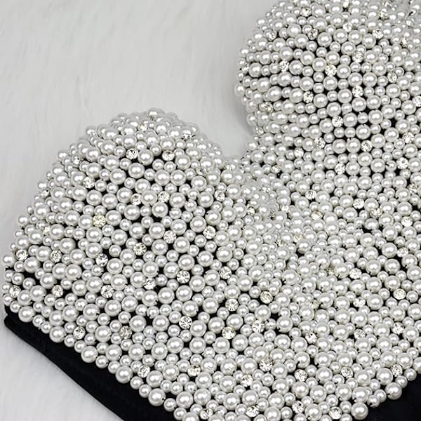 Sexy Perlebesat Rhinestone Bustier Crop Top black white 38c