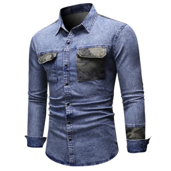 Långärmade casual för män blue XXL