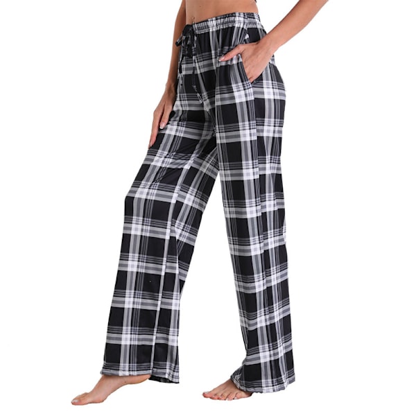 Dam Pajamas Byxor Stretch Lounge Byxor Black White L