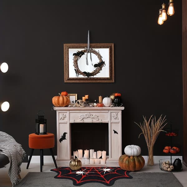 Gotisk Tæppe Edderkoppespind Indendørs Halloween Tæppe Black Red 40*60cm