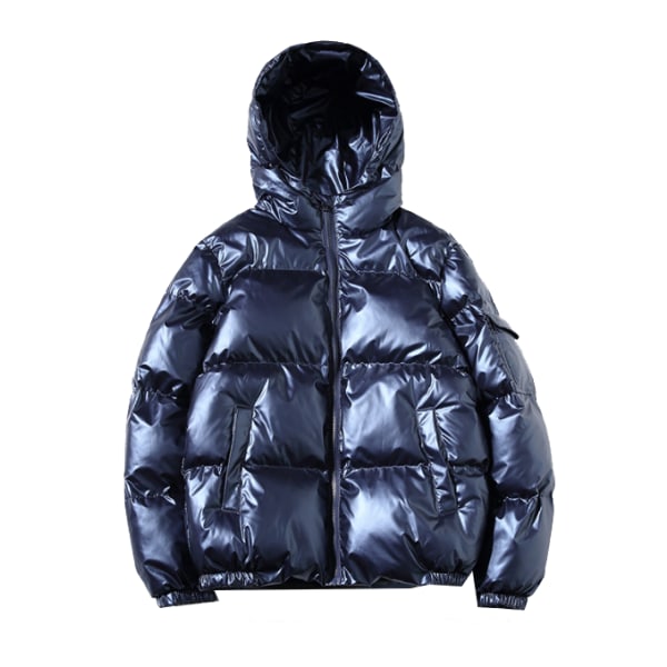 Hooded Full Zip Metallic Shiny Down Coat för män blue S