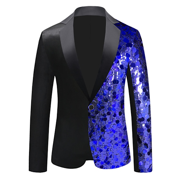 Herrar Sequin Blazer Kostym En Knapp Slim Fit Sequin Jacka Blue 38