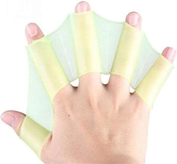 Svømning Bløde Silikon Gear Paddel Finne Fingre Hånd Palm Webbed Yellow M