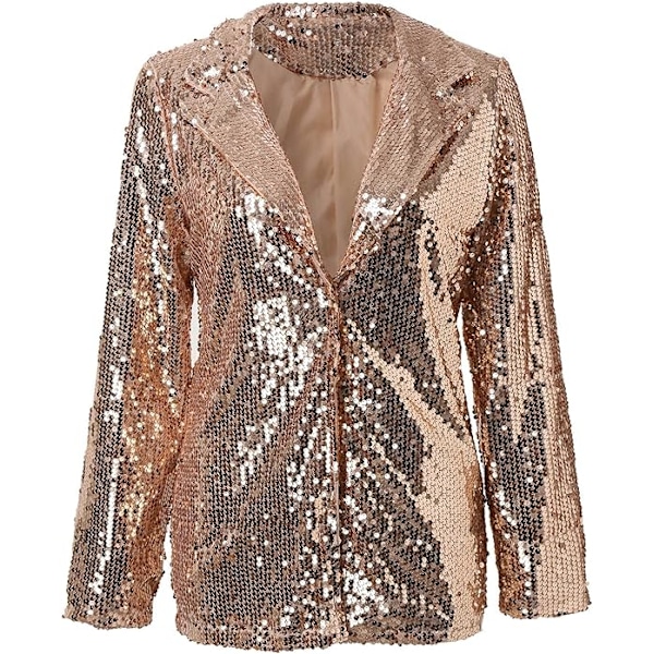 Dame Blazer Letvægts Lange Ærmer Enkelt Knappen Slank Blazer Gold M