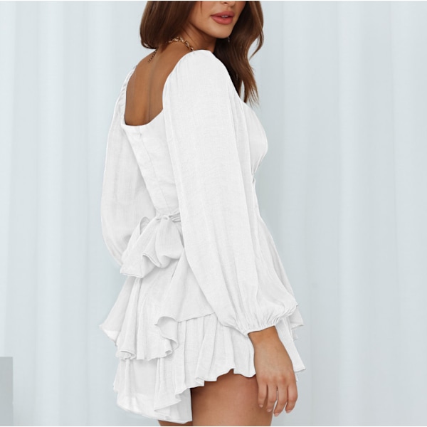 Lanternärm för kvinnor Långärmad Strappy Jumpsuit White L